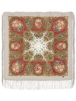 Павлопосадский шерстяной платок с шелковой бахромой «Сольвейг», арт. 1549-4