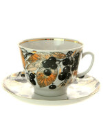 Чашка с блюдцем чайная форма Подарочная рисунок Черноплодная рябина ИФЗ